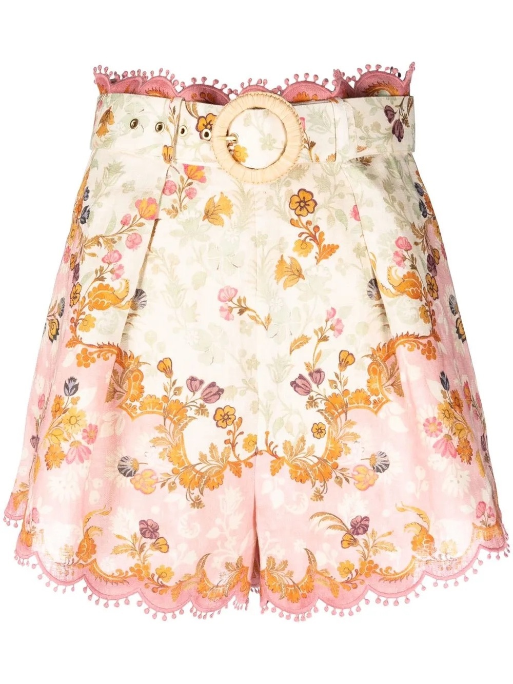 Zimmermann Laurel Belted Embroidered Floral Linen Shorts In Multicolor
